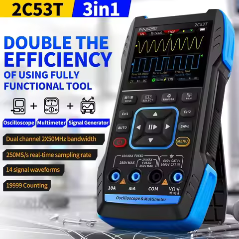 FNIRSI 2C53T 2C23T 3in1 Multimeter Digital Oscilloscope Built-in DDS Function Signal Generator 2 Cha