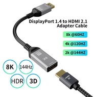 DisplayPort 1.4 To HDMI-compatible 2.1 Cable Adapter 8K 4K DP To HDMI Male To Female Converter for Monitor HDTV Projector Desktop Laptop