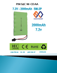 Pin Sạc Ni-Cd AA 7.2V- 2000mAh có thể sạc lại dùng nhiều lần.