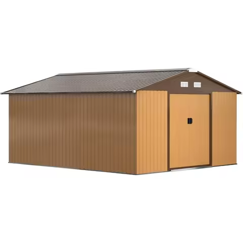 11 x 13 FT outdoor storage shed, garden tool room with foundation kit, 4 ventilation openings and 2 