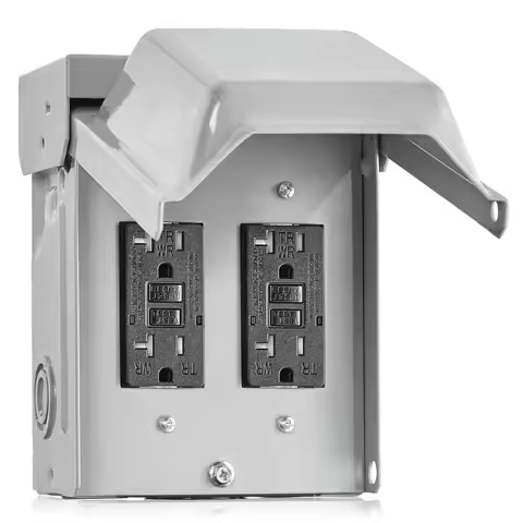 Outdoor Electrical Outlet Box Dual 20A WRTR GFCI Receptacles Weatherproof Metal Cover for Garden Lig