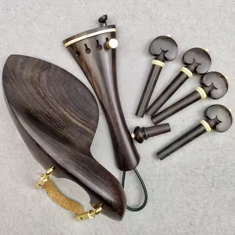 1 Set 4/4 Natural Color Ebony Violin Accessories Fiddle Pegs+Chin Rest+Tailpiece+Endpin+Finetuner+br