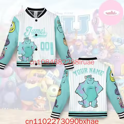Personalized Disney Monsters Inc Baseball Jacket Mike Wazowski Sully Boo Adult Team Monsters Univers