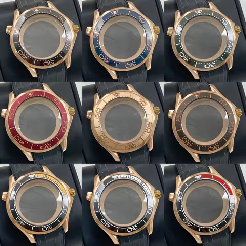 41mm Rubber Bracelet Watch Bezel Rose Gold Case Fit 31-32mm Dial For Omega Seamaster Seiko NH35/36/4