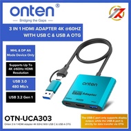 ONTEN UCA303 Converter 3 in 1 HUB TYPE C+a to HDMI 4K 60hz | Converter Type C 3 in 1 HUB TYPE C+a to