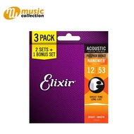 Elixir® Nanoweb สายกีตาร์โปร่ง เบอร์ 12 เคลือบ Phosphor Bronze (Light 12-53) (3-Pack) #16545