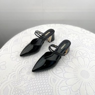 Giày Sục Cao Gót Nữ Mũi Nhọn 7 Phân Guốc Sandal Nữ Đế Vuông 7cm Da Bóng Thời Trang NUDDO - N046