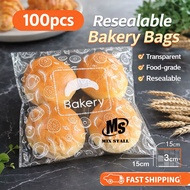 Bread Packaging Plastic Bag【100pcs】 | Plastik Roti | Bakery Plastic Bag Self Adhesive Resealable Bak