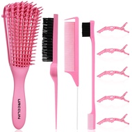 《627》Detangling Brush set,Detangler Hair Brush with Teasing & Edge Brush for Curly Hiar, Rat Tail Co
