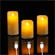 Christmas🎀 1 or 3 Pieces Flameless LED Rechargeable Candles With USBMoving Wick Dancing Flame Pillar