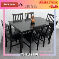 READY STOCK ❤️ TXJ WOOD DINING TABLE CHAIR SET 4-6-8 SEATER BLACK / SET MEJA KERUSI MAKAN MURAH / TABLE 800X1400 1+6