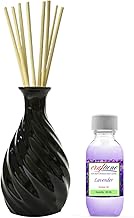 Royal Handicrafts Handcrafted Premium Ceramic Pot Reed Diffuser - Ethnic Spiral Design Black Gloss Finish - Free Lavender Aroma Oil 60 ml &amp; 8 Reed Sticks (8 inches)