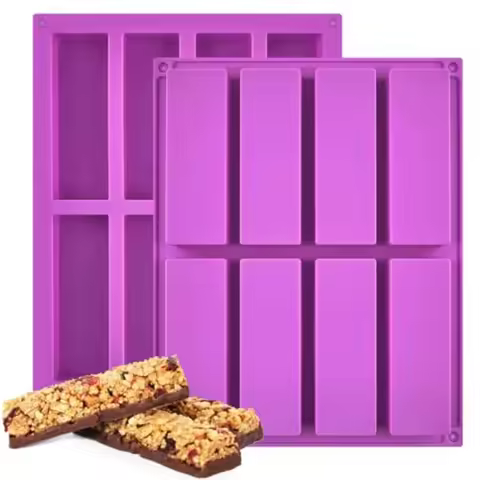 8 Cavity Rectangle Silicone Molds for Baking Granola Bar Protein Bar Brownie Cheesecake Chocolate Ca