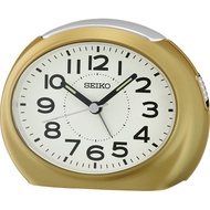 Seiko Clock QHE193G Gold Tone Analog Beep Alarm Snooze Light Quiet Sweep Silent Movement Alarm Clock QHE193