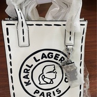Karl Lagerfeld 卡爾經典款中號白色皮革紙袋包