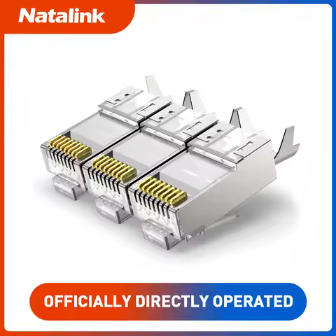 Natalink RJ45 Cat6A Cat7 Shielded Pass Through connectors - 3 Prong 8P8C 50U Gold Plated 2-Piece Pas