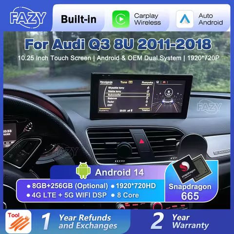 FAZY Android 14 Auto Car Touch Screen For Audi Q3 8U 2011-2018 CarPlay Multimedia Player Navigation 