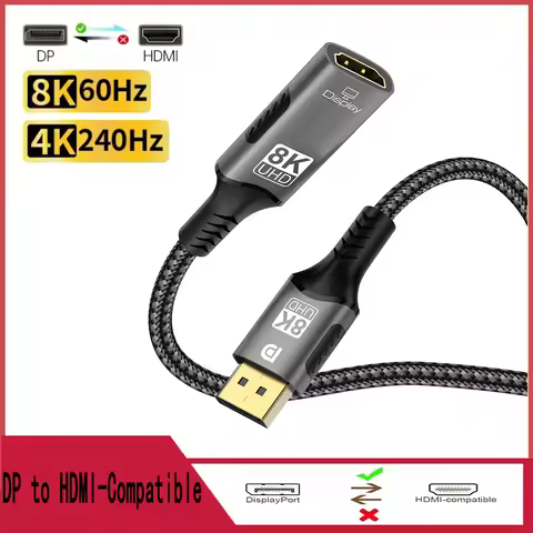 DP to HDMI Adapter Display Port Male to HDMI-Compatible Female Converter 8K@60Hz 4K@240Hz For PC HD 