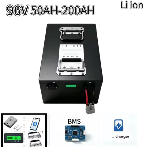 96V Smart Bluetooth BMS Li-ion Battery Pack 50Ah-200Ah Deep Cycle Rechargeable High Power Lithium Ba