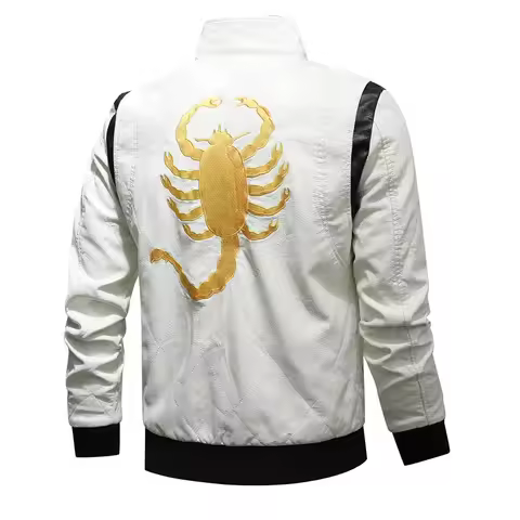 Men Winter Driving Leather Jacket Men Scorpion Embroidered Hooded Jacket PU Leather Motorcycle Jacke
