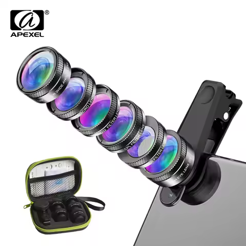 APEXEL 6 in 1 Phone Camera Lens Fisheye Lens Wide Angle macro Lens CPL Star Filter ND32 Fliter for S