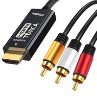 Kabel HDMI ke RCA 6FT dengan IC, 6FT HDMI Male ke 3-RCA, HD ke AV Audio Component Converter Adapter 