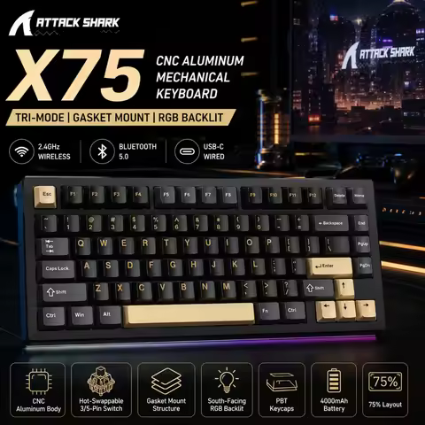 ATTACK SHARK X75 75% Wireless Mechanical Keyboard | Full Aluminum & Gasket Mount | VIA & RGB | Hot-S