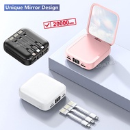 Makeup Mirror Power Bank ▷ 20000mAh Large Capacity Mini Powerbank Battery Pack Portable Charger with Built-in Detachable Micro USB Type C Cables LED Digital Display for iPhone 14 13 12 Pro Max Samsung Galaxy AirPods iPad Huawei Xiaomi Oppo Vivo