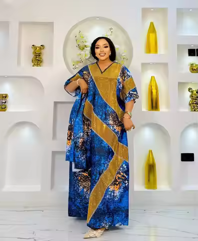 2025 new arrivals loose women/lady summer maxi dress long print short sleeve ankara african style