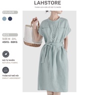 LAHSTORE linen sundress with turtle neck and mussel sleeves, 2 chest pockets, youthful loose waist b