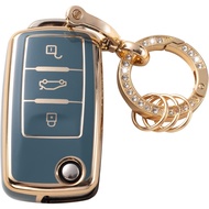 Gematay for VW Volkswagen Key Fob Cover with Keychain, Key Shell Case for VW Jetta Golf Polo MK7 Pas