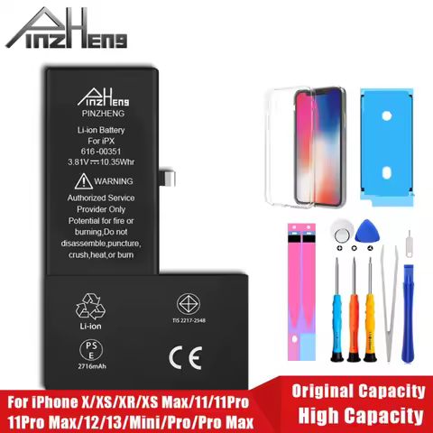 PINZHENG Real High Capacity Battery For iPhone X XR XS Max 12 13 Mini Pro Max 11 Pro Max Replacement