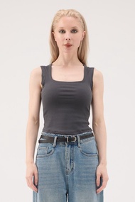 萊賽爾涼感方領包覆羅紋 Bra Top - 灰