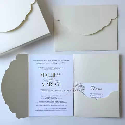 20PCS Shimmer Ivory Tri-Fold Invitation Covers – Blank Pocketfold Card Holder for DIY Wedding Invita