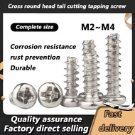 M2 M2.3 M3 M3.5 M4 304 stainless steel cross round head tail cutting self tapping screw slotted pan head small screw