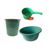 Happy Plastic Big Basin Laundry with 15L Water Pail and Water Dipper Bundle