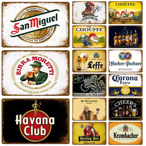 High Definition Tin Sign Vintage Beer Alcohol Brand Retro Metal Wall Art Decor Set for Bar Pub Man C