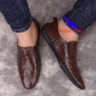 Giày lười nam da bò Giày mọi nam giày slip on nam da bò dập vân cá sấu Giày lái xe cao cấp đế cao su