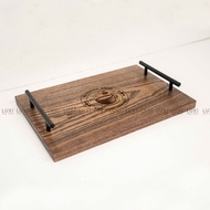 HCM l OAK WOOD TRAY WITH HIGH QUALITY METAL HANDLE, RECTANGULAR OAK WOOD TRAY (FREE LOGO ENGRAVING)