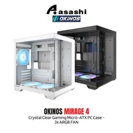 OKINOS Mirage 4 (Black/White) Crystal Clear Gaming Micro-ATX PC Case - 3x ARGB FAN