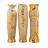 60 Floor Ceramic Vase European Vase Ornaments Large Living Room TV Cabinet Entrance Golden Flower Arrangement