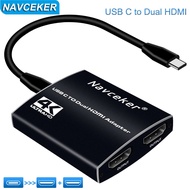 B C to 2 HDMI Dual 4K Displays Digital AV Adapter for 2023-2023  Pro, Mac Air/1pad Pro, Dell XPS 13/15,Surface Pro 7/Go