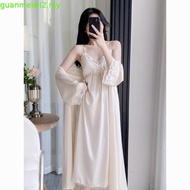 HT818 sexy long lady's nightgown and robe Set with PADDING, beautiful and luxurious silk bow pajamas