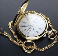 正品天梭TISSOT復古鍍金懷錶日曆大錶盤掛鏈石英男表T83.4.553.13