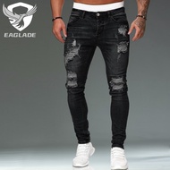 EAGLADE Ripped Skinny Slim Fit Jeans for Men 881 in Black Grey C03
