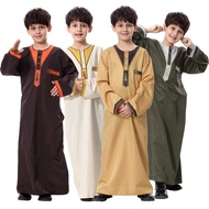 Solid Color Boys Kaftan Islamic Middle East Arab Jubba Thobe Children Robe Jubah Muslim Jubah Budak Lelaki Berkolar