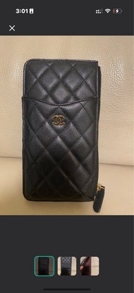 Chanel 黑色菱格紋長銀包