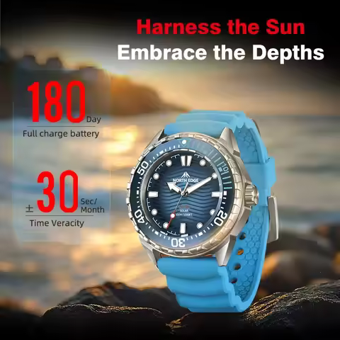 NORTH EDGE TRITON-TI Titanium Stainless Solar-Powered Diving Watch Luxury Quartz Watches For Men 300