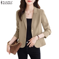 ZANZEA Women Korean Fashion Casual Bartered Lapel Plain Color Daily Blazer
