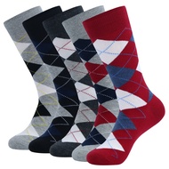 5 Pairs Mens Argyle Dress Socks Plus Size，High Quality Combed Cotton Crew Socks，Black Cool Breathable Casual Socks for men